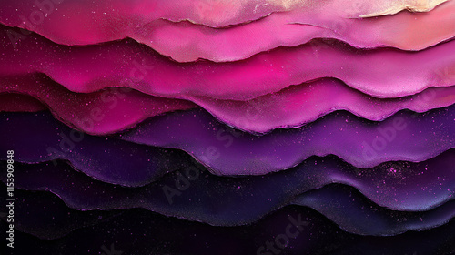 A dynamic gradient blend from black to royal purple and magenta, accented by glitter and glowing neon effects, creating a bold, luxurious abstract texture