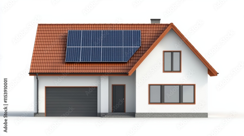 A modern house featuring a solar panel on the roof, showcasing sustainable energy solutions integrated into home design. A modern house featuring a solar panel on the roof, showcasing sustainable energy solutions integrated into home design.