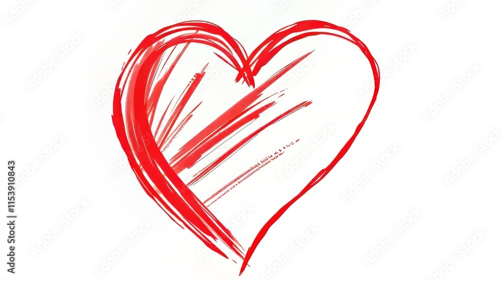 Red Love Heart Rough Strokes Valentine's Day Wedding Illustration Red Love Heart Rough Strokes Valentine's Day Wedding Illustration