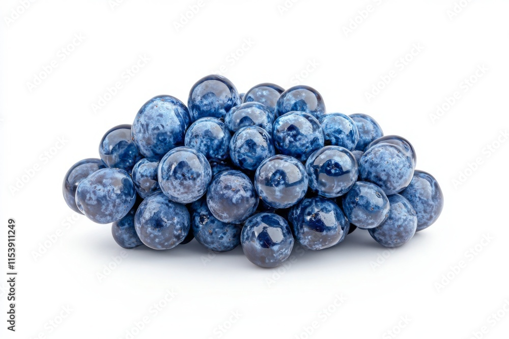 Hyper-Realistic Blue Grapes Isolated on White Background. Glossy Skin with Deep Blue Hues, Elegant Fruit Pile Resembling Clouds or Mountain Range. Hyper-Realistic Blue Grapes Isolated on White Background. Glossy Skin with Deep Blue Hues, Elegant Fruit Pile Resembling Clouds or Mountain Range.