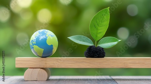 Carbon Neutral and ESG Concepts. Carbon Emission, Clean Energy. Globe Balancing between a Green leaf and CO2. Sustainable Resources, Big deal for Company and Indstry to Concern about Environmental  photo