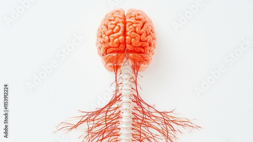 A vibrant illustration of a brain connected to a spinal cord, representing the central nervous system's intricate structure.