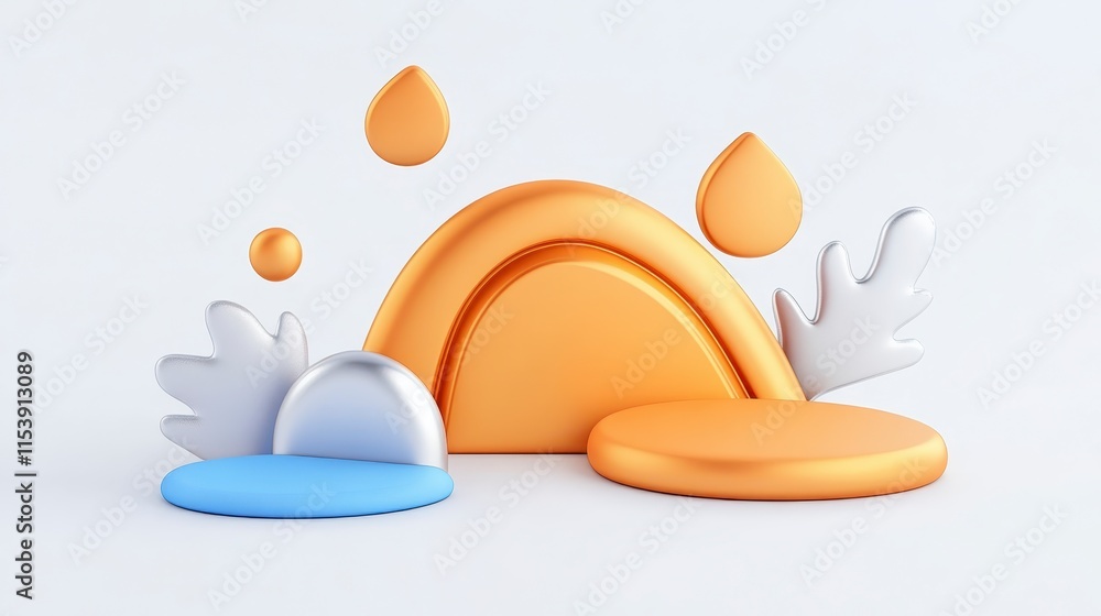 A playful arrangement of colorful geometric shapes, featuring orange and blue elements with droplets, evoking a cheerful, modern design aesthetic. A playful arrangement of colorful geometric shapes, featuring orange and blue elements with droplets, evoking a cheerful, modern design aesthetic.