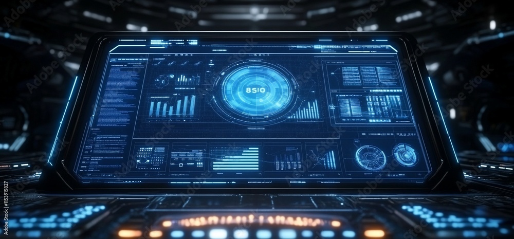 Futuristic dashboard displaying data analytics and visualizations. Futuristic dashboard displaying data analytics and visualizations.