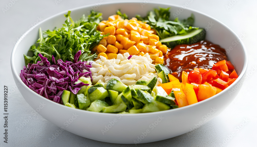 Fresh Colorful Vegetable Salad Bowl with Dressing Fresh Colorful Vegetable Salad Bowl with Dressing