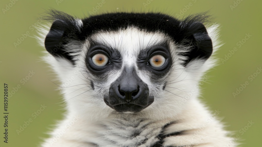 Obraz premium Close-up portrait of a black and white lemur.