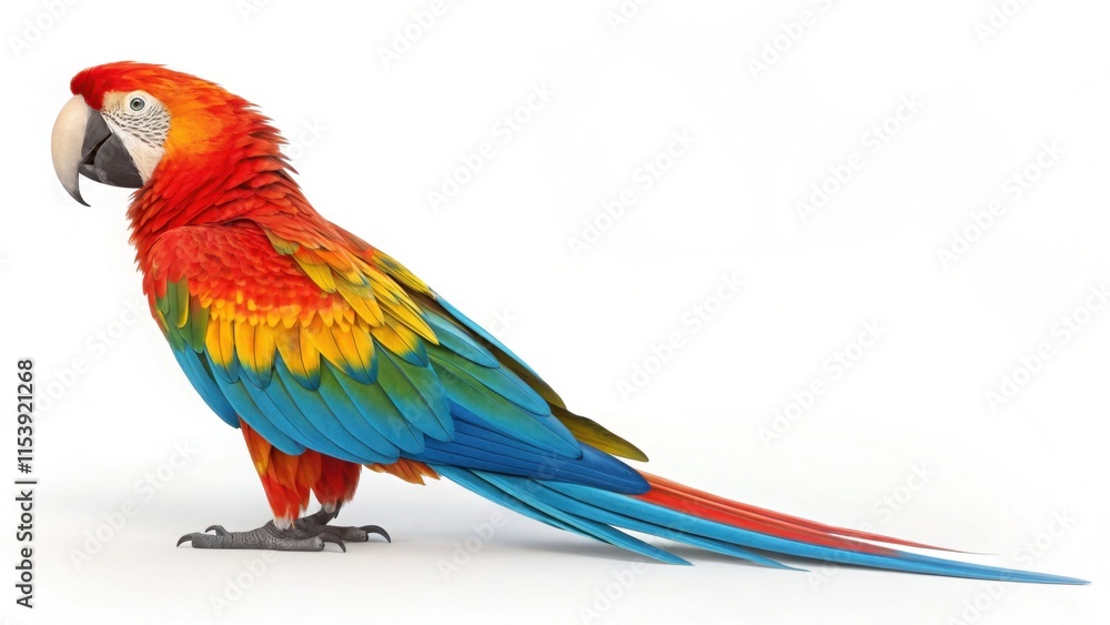 Fototapeta premium Vivid Parrot with Colorful Feathers on White Background