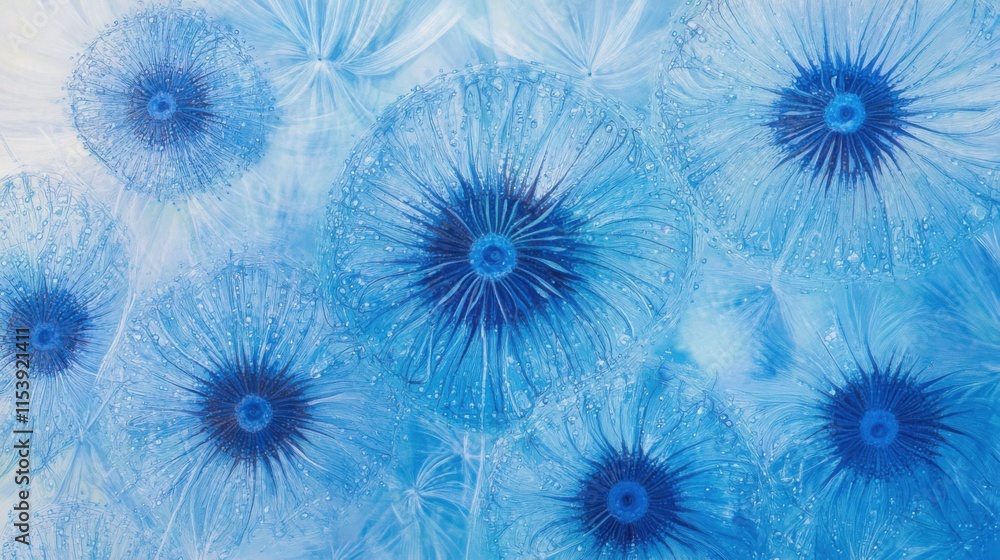 Flores abstractas en azul y blanco