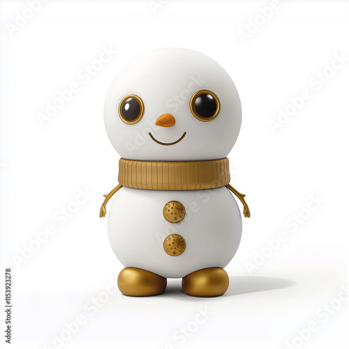 Smiling snowman wearing golden scarf and boots celebrating christmas