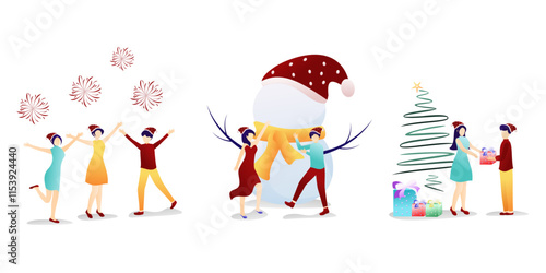 A Set of People Celebrating Christmas