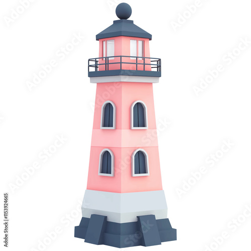 Pink lighthouse standing tall with transparent background guiding ships safel...