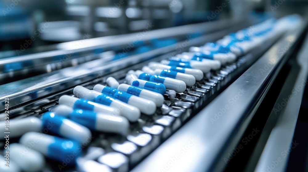Capsules Moving on a Conveyor Belt in a Pharmaceutical Factory Capsules Moving on a Conveyor Belt in a Pharmaceutical Factory