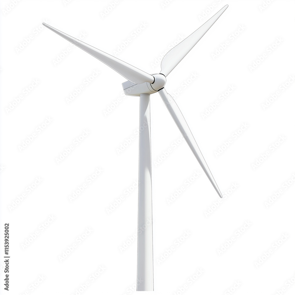 Modern wind turbine generating clean energy on white background Modern wind turbine generating clean energy on white background