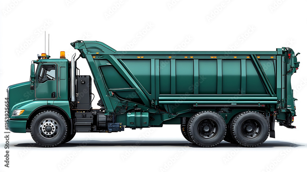 Side View of Waste Management Dump Truck on White Background Side View of Waste Management Dump Truck on White Background