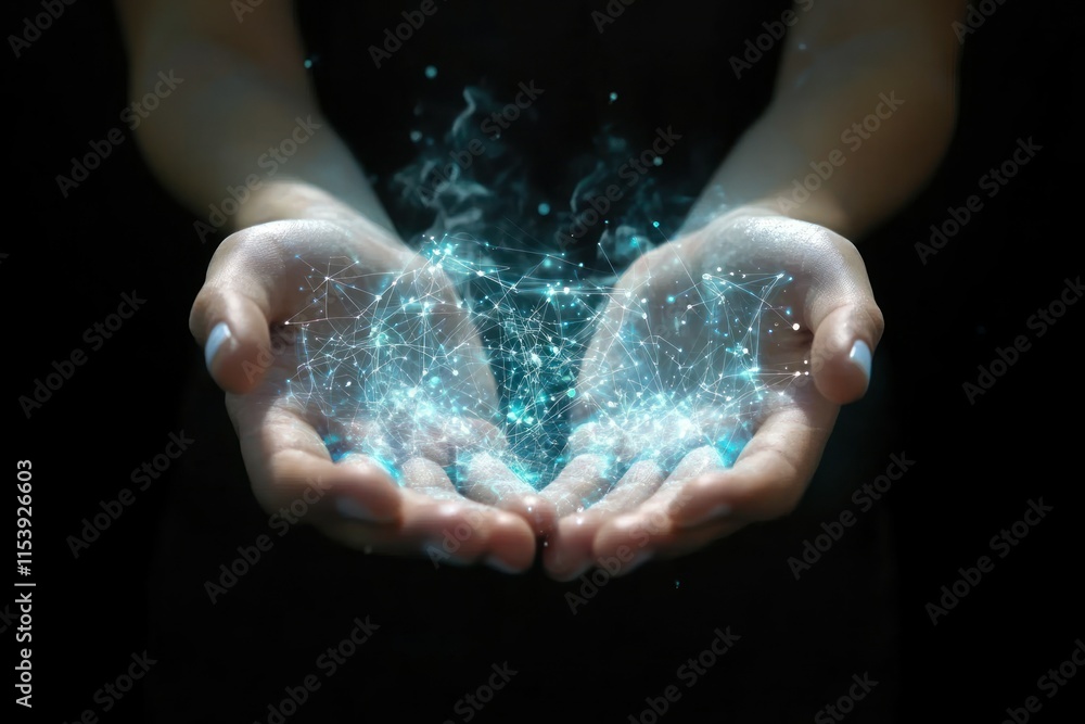 Fototapeta premium Hands Creating a Visual Representation of Cloud Computing