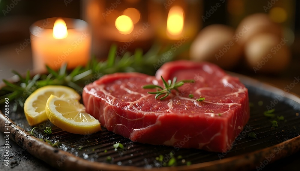Heart shaped raw beef meat with spices on grill tray. Healthy lifestyle or organic food concept for meat lovers Heart shaped raw beef meat with spices on grill tray. Healthy lifestyle or organic food concept for meat lovers