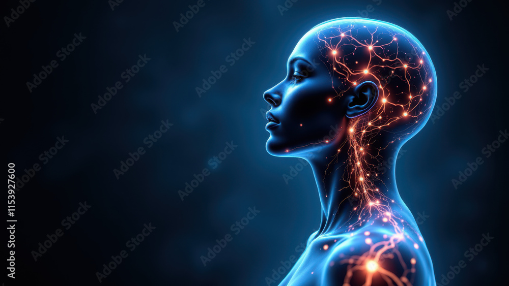 A digital artwork featuring a human head with the Vagus Nerve highlighted, symbolizing VNS (Vagal Nerve Stimulation). A digital artwork featuring a human head with the Vagus Nerve highlighted, symbolizing VNS (Vagal Nerve Stimulation).