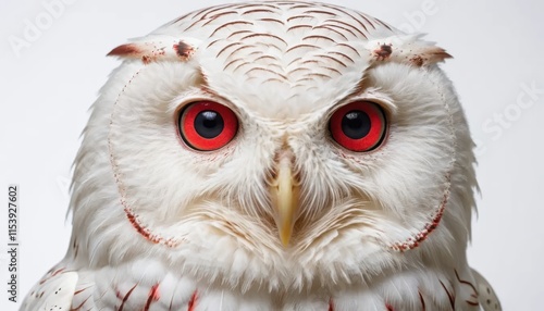 Close-up of a Majestic White Owl with Striking Red Eyes, albino owl photo