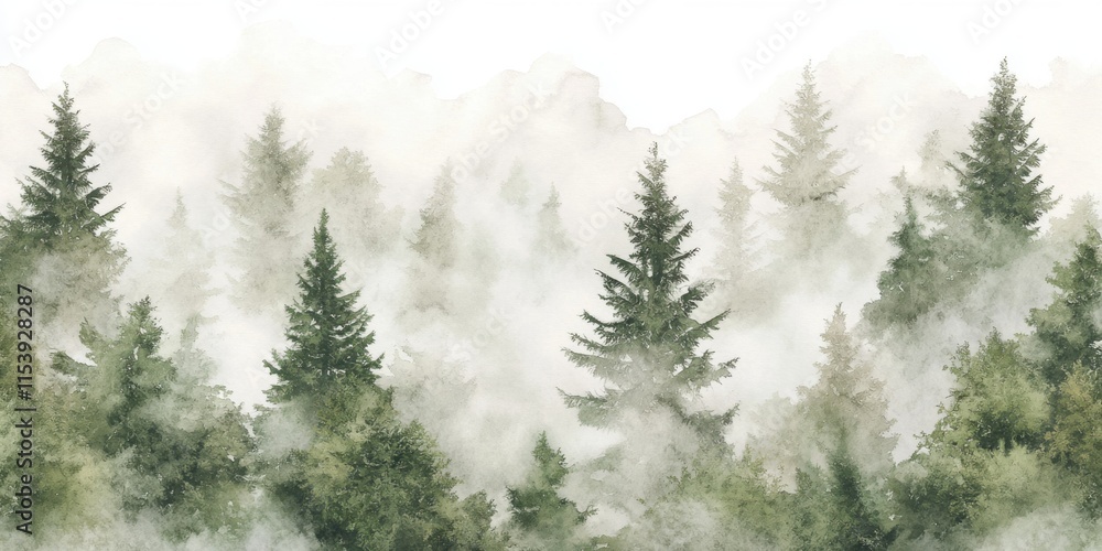 Fototapeta premium Paisaje de bosque con niebla