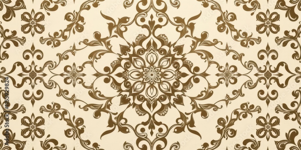 Fototapeta premium Elegant beige background with intricate ornamental pattern, frame, backdrop, card