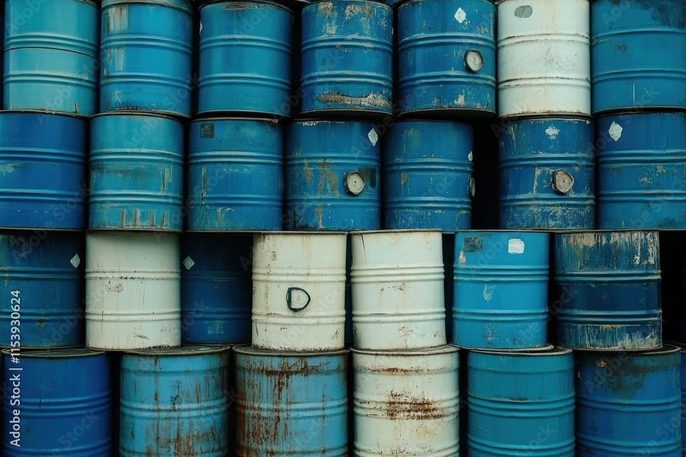 Stack of Blue and White Industrial Barrels Stack of Blue and White Industrial Barrels