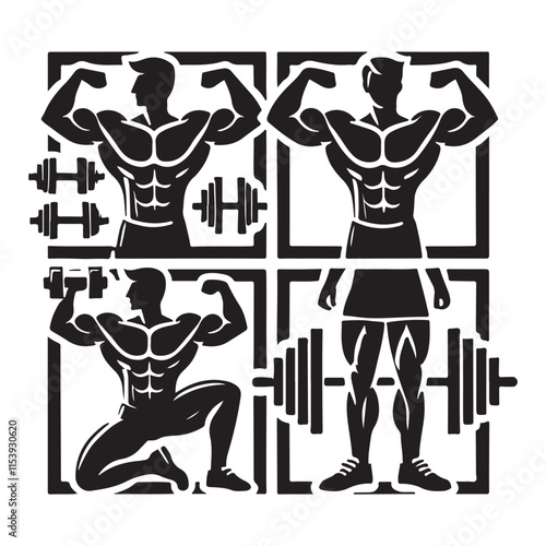 Gym Fitness silhouette vector with white background