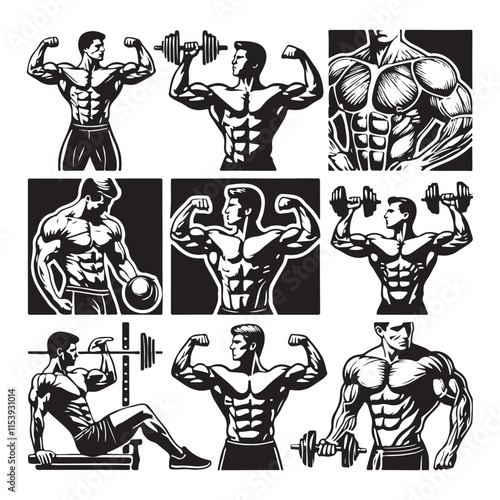 Gym Fitness silhouette vector with white background
