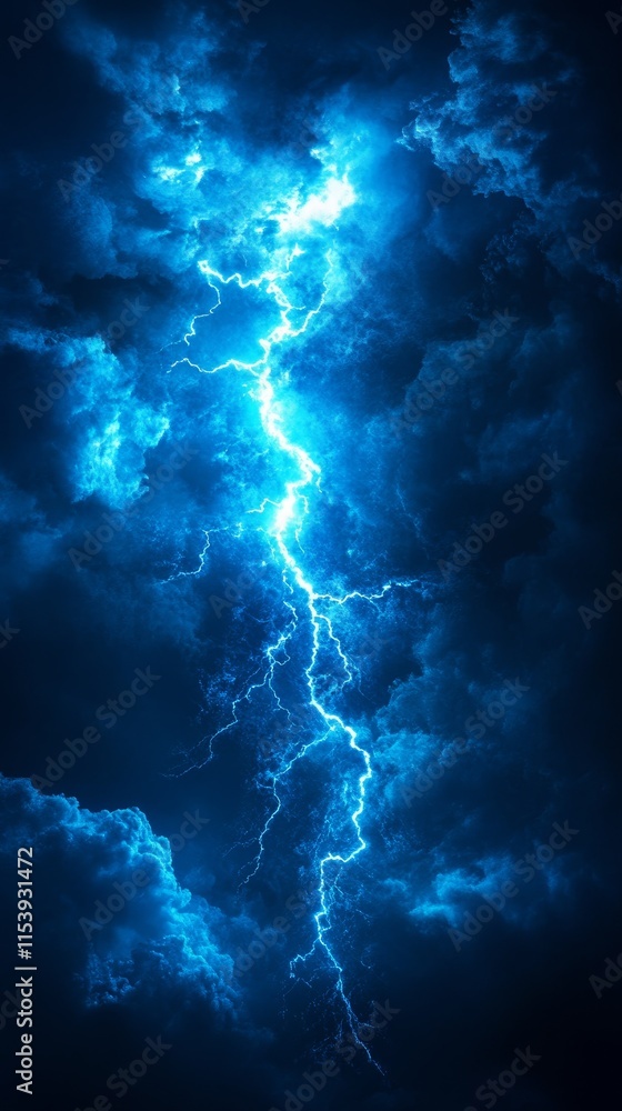 Obraz premium Blue Lightning Strike in Dark Clouds