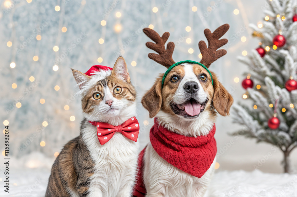cat and dog in New Year's costumes cat and dog in New Year's costumes