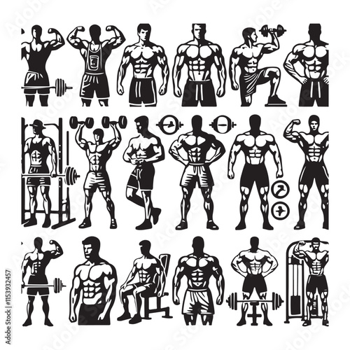 Gym Fitness silhouette vector with white background