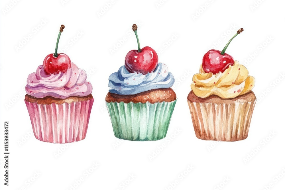 Colorful Cupcake Collection with Cherries on Top Colorful Cupcake Collection with Cherries on Top