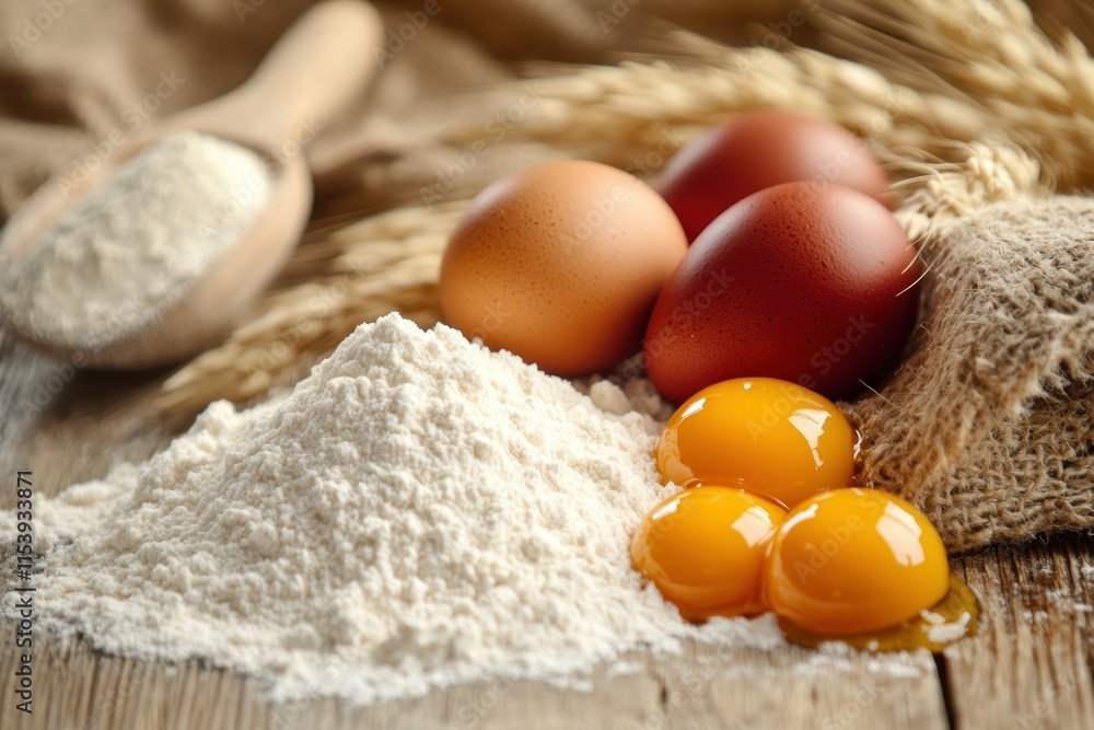 Fresh Baking Ingredients on Wooden Table Fresh Baking Ingredients on Wooden Table
