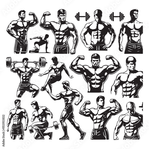 Wallpaper Mural Gym Fitness silhouette vector with white background Torontodigital.ca