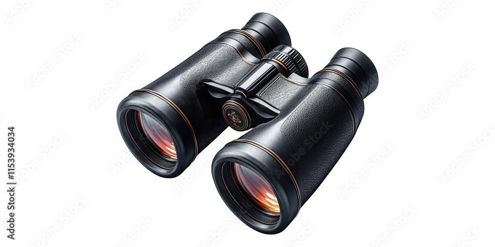 Black binoculars with orange lenses isolated on transparent background Black binoculars with orange lenses isolated on transparent background