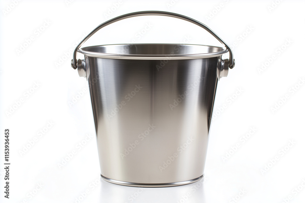 Stainless steel bucket isolated on white background, Selective focus metal bucket with handle on white, All purpose bucket. Stainless steel bucket isolated on white background, Selective focus metal bucket with handle on white, All purpose bucket.