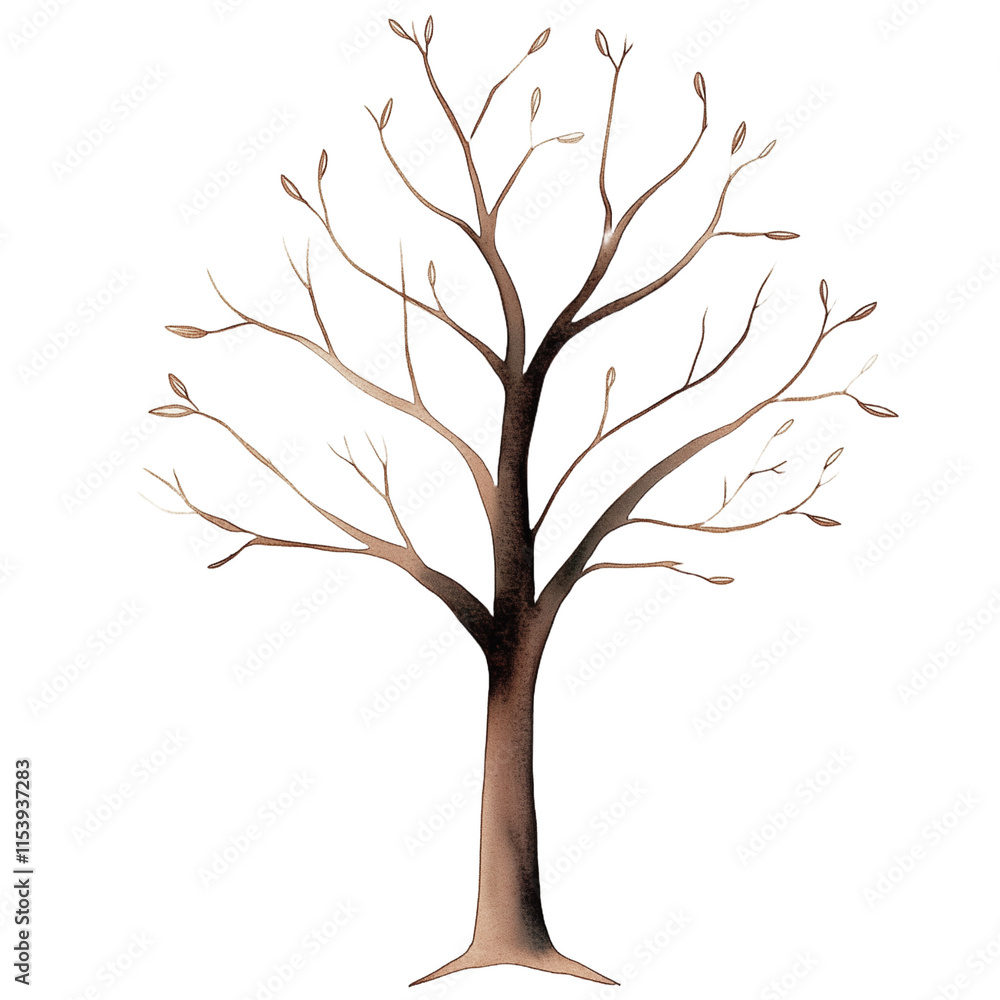 watercolor illustration of a cute little A tree without leaves. watercolor illustration of a cute little A tree without leaves.
