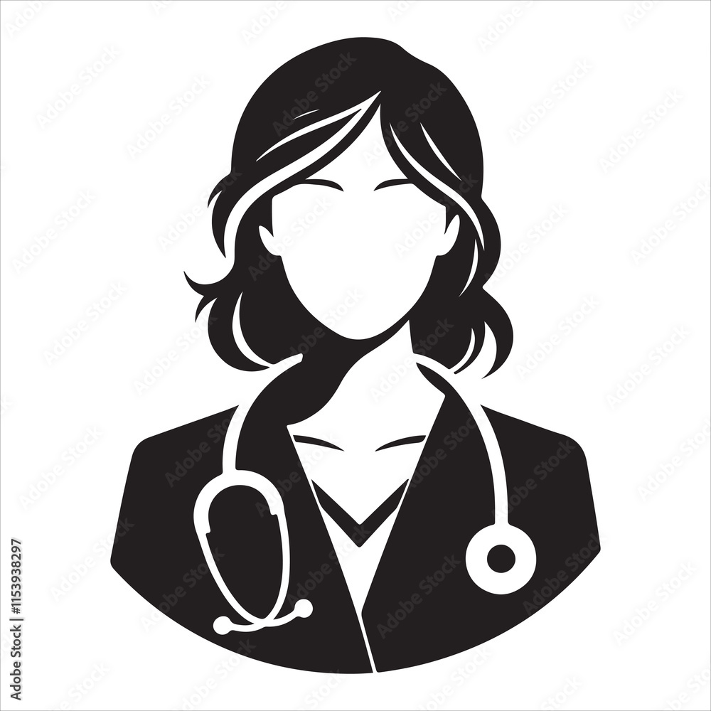 Female doctor silhouette vector. Female doctor icon silhouette illustration Female doctor silhouette vector. Female doctor icon silhouette illustration