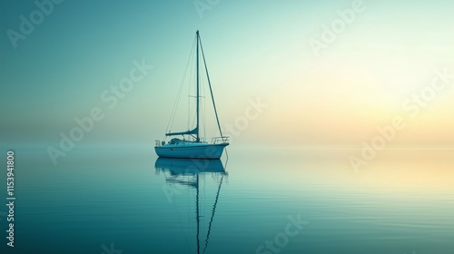 Serene Sailboat on Calm Water at Sunrise with Soft Color Tones