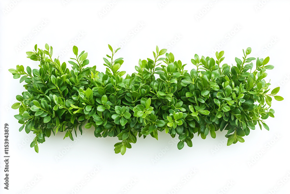 Selective focus green bush wall in garden isolated on white background, Landscape view of bush plant for decorative in backyard garden on white. Selective focus green bush wall in garden isolated on white background, Landscape view of bush plant for decorative in backyard garden on white.