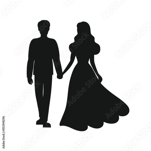 couple vector icon valentines day, silhouette couple vector holding hand each other icon isolated on white background.