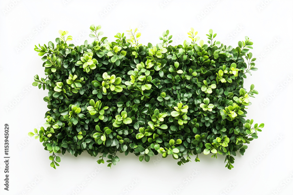 Obraz premium Selective focus geometry shape bush wall isolated on white background, Square shape green bush in backyard garden decorative.