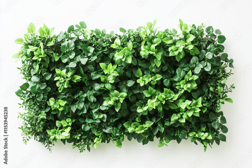 Obraz premium Selective focus geometry shape bush wall isolated on white background, Square shape green bush in backyard garden decorative.