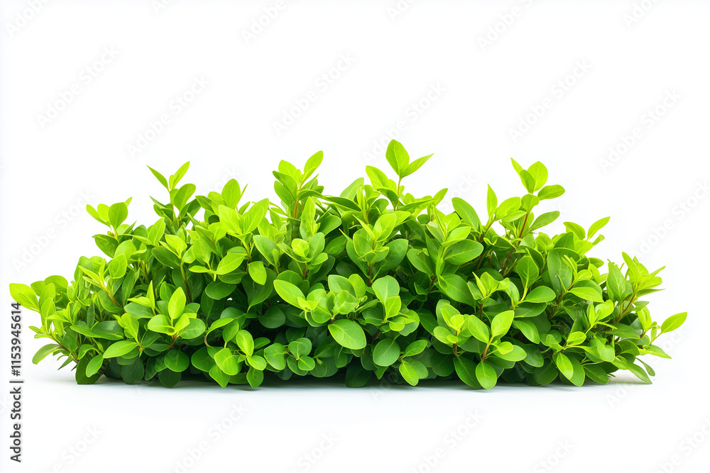 Obraz premium Selective focus green bush wall and ivy in garden isolated on white background, Landscape view of bush plant and wines for decorative in backyard garden on white.