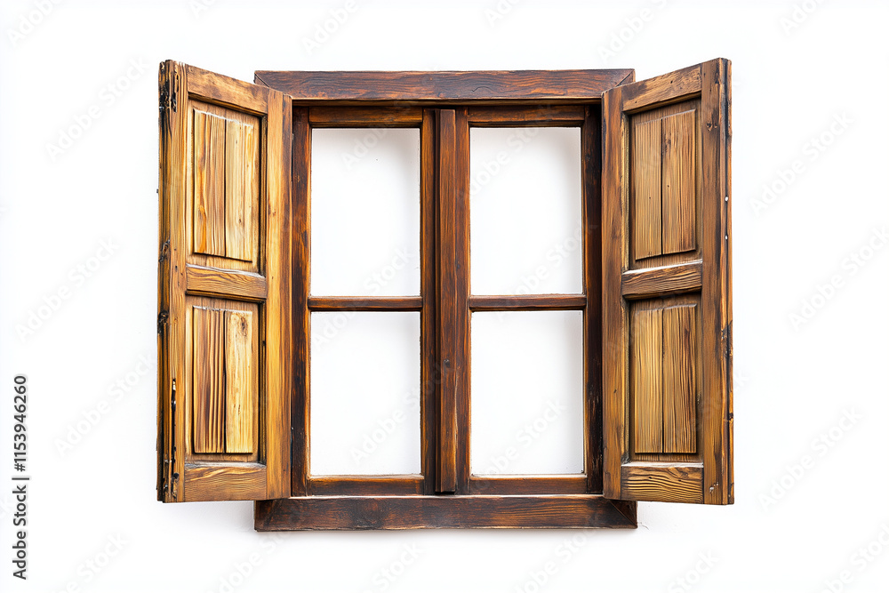 Selective focus wooden window frame isolated on white background, Old wood frame in house on white background, Empty wooden window frame. Selective focus wooden window frame isolated on white background, Old wood frame in house on white background, Empty wooden window frame.