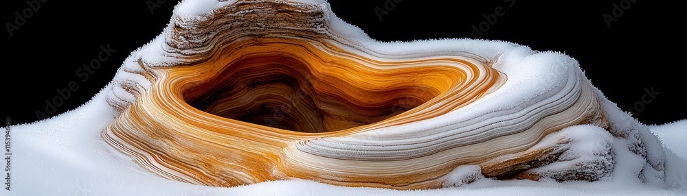 Natural Abstract Art Formation with Orange and White Stripes in a Snowy Landscape Natural Abstract Art Formation with Orange and White Stripes in a Snowy Landscape
