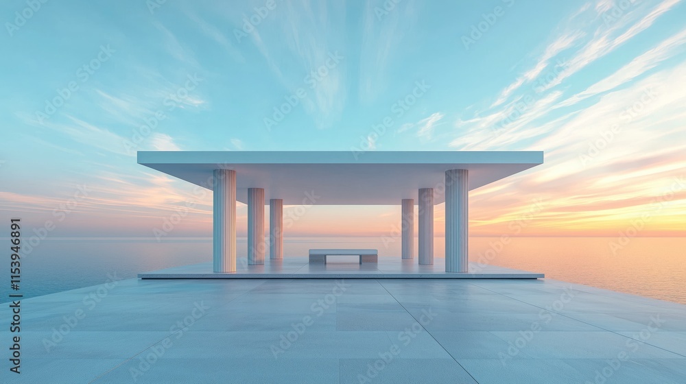 Modern Minimalist Pavilion Overlooking Serene Ocean Sunset View Modern Minimalist Pavilion Overlooking Serene Ocean Sunset View