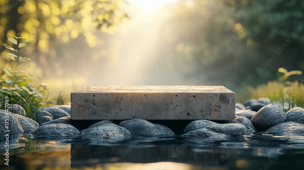 Obraz premium Tranquil Natural Scene with Stones and Misty Background at Sunrise