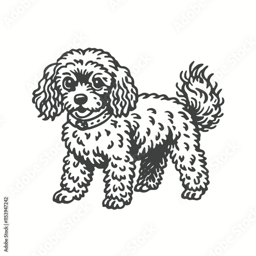 Outline illustration vector image of a poodle. Hand drawn artwork of a poodle. Simple cute original logo. vector cartoon illustration isolated on white background