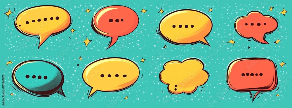 Colorful Speech Bubbles Set on Teal Background
