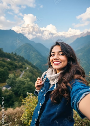 Wallpaper Mural A beautiful Nepali girl posing for a selfie with mobile phone. Torontodigital.ca